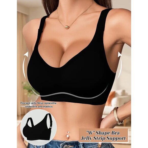Seamless Wireless Black Bra With Wide Straps & Adjustable Back Closure size M - Picture 1 of 5